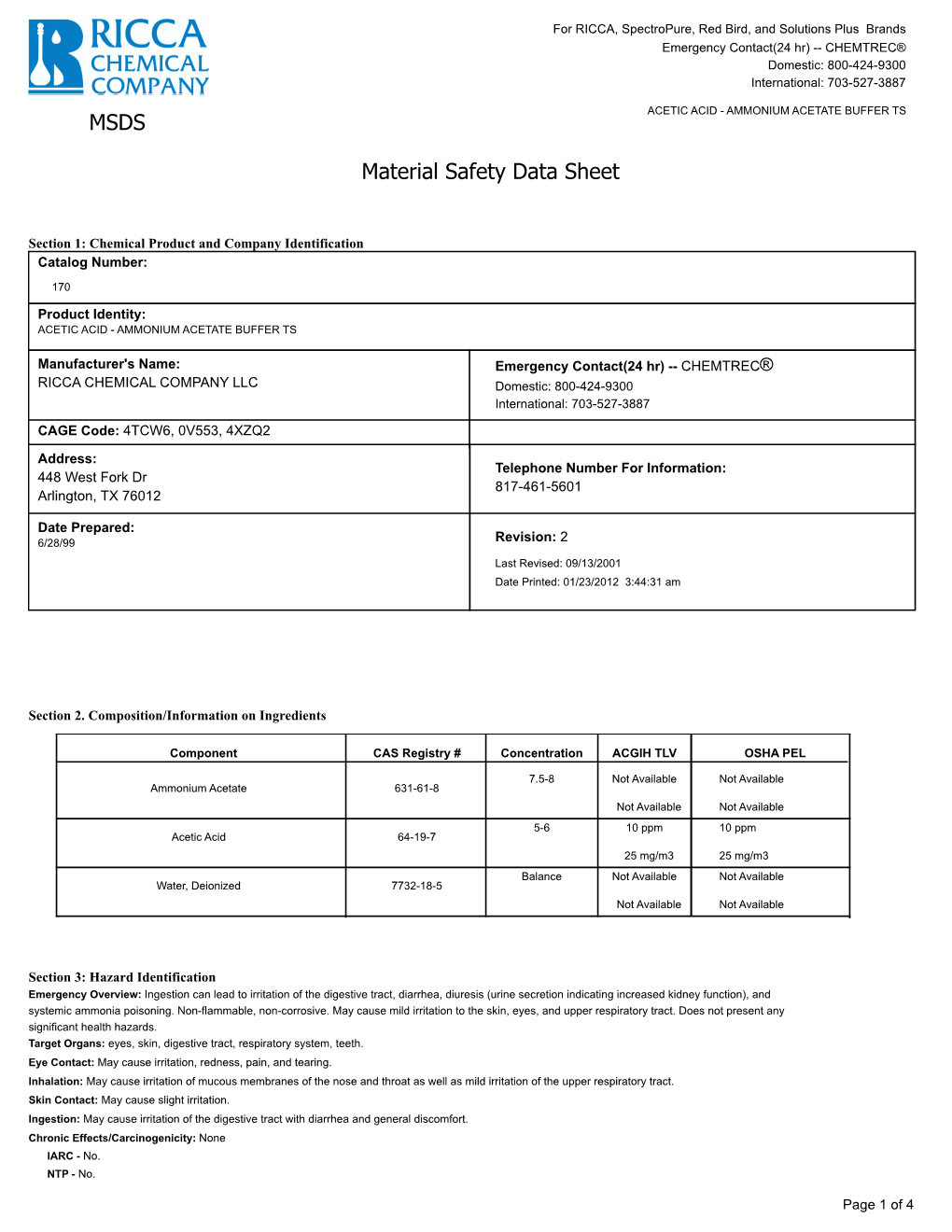 MSDS Material Safety Data Sheet