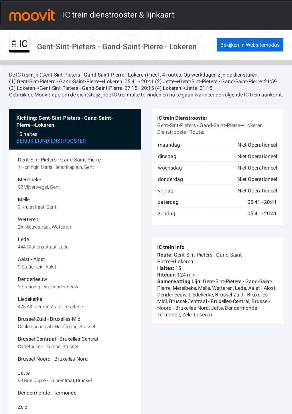 IC Trein Dienstrooster & Lijnroutekaart