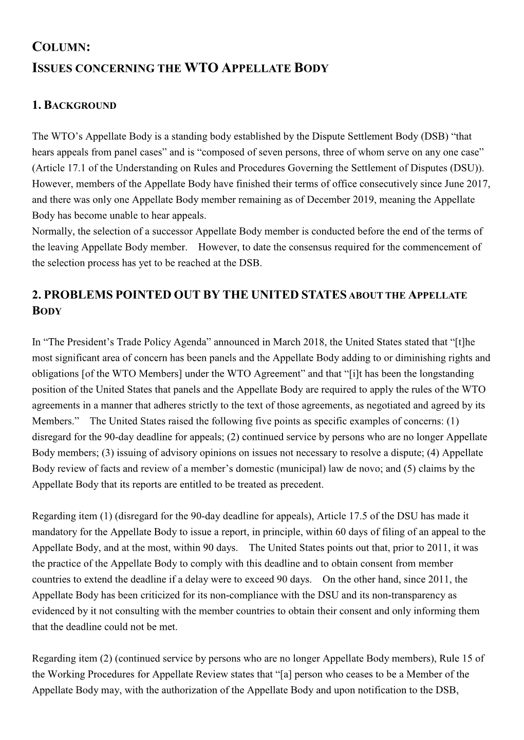 Issues Concerning the WTO Appellate Body (PDF:168KB)