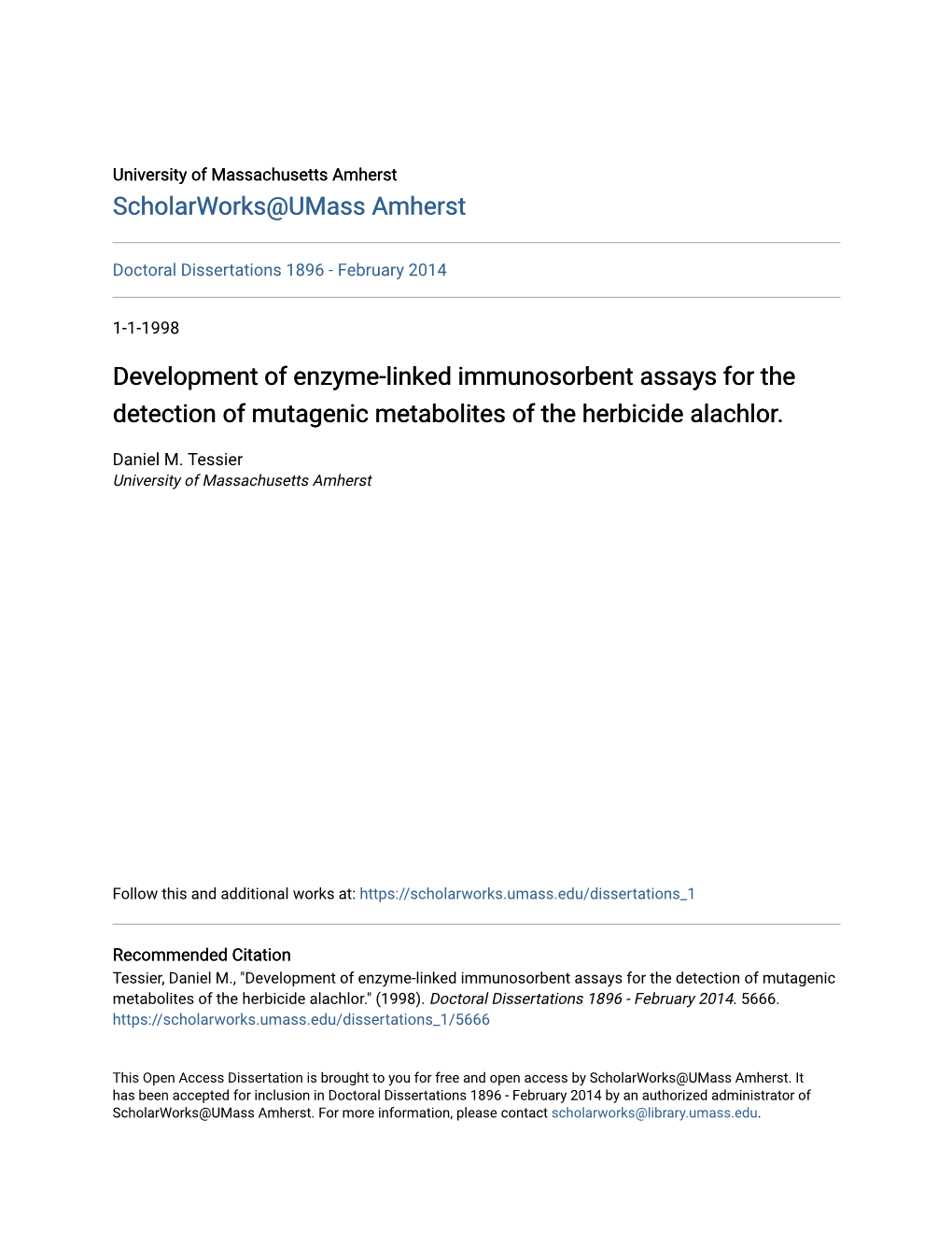 Development of Enzyme-Linked Immunosorbent Assays for the Detection of Mutagenic Metabolites of the Herbicide Alachlor