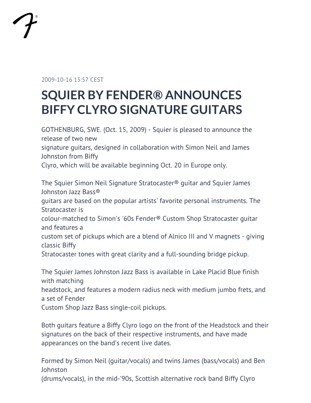 Squier by Fender® Announces Biffy Clyro Signature Guitars