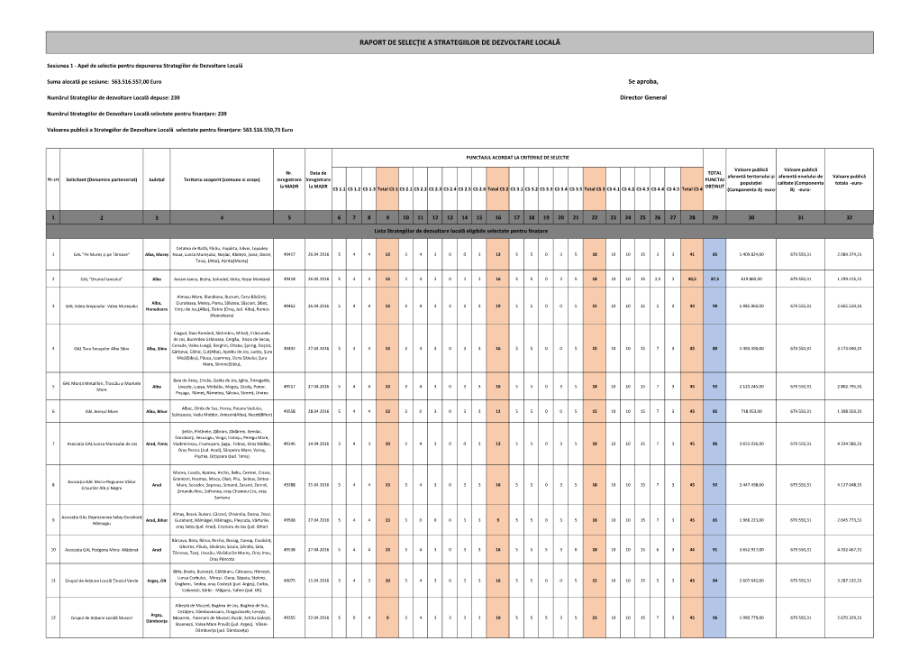 Raport De Selecție a Strategiilor De Dezvoltare Locală