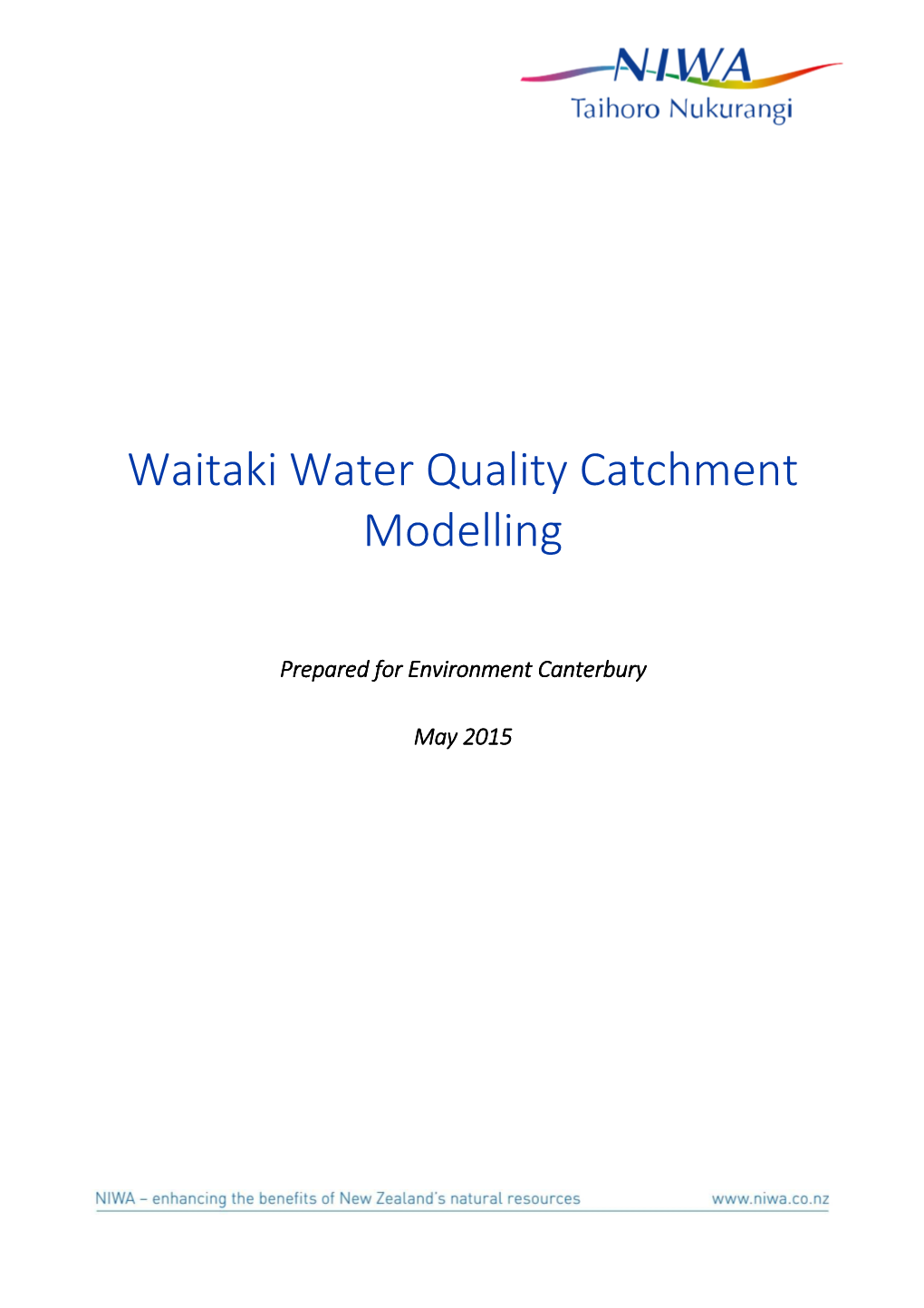 Waitaki WQ Modelling Draft Report