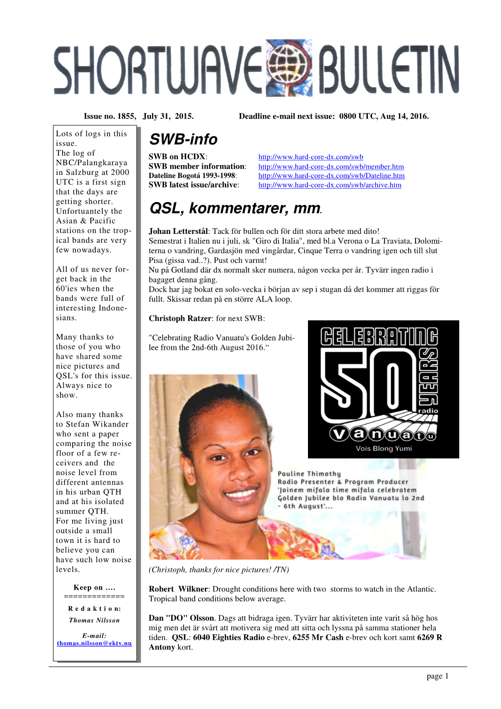 SWB-Info QSL, Kommentarer