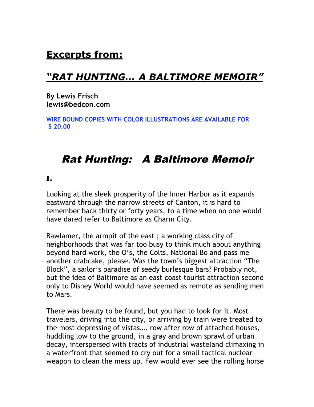 Rat Hunting: a Baltimore Memoir