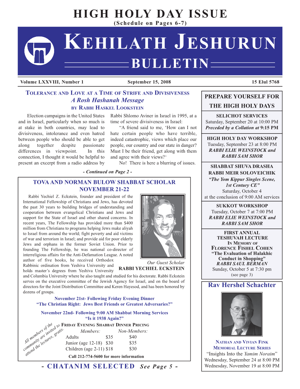 Kehilath Jeshurun Bulletin