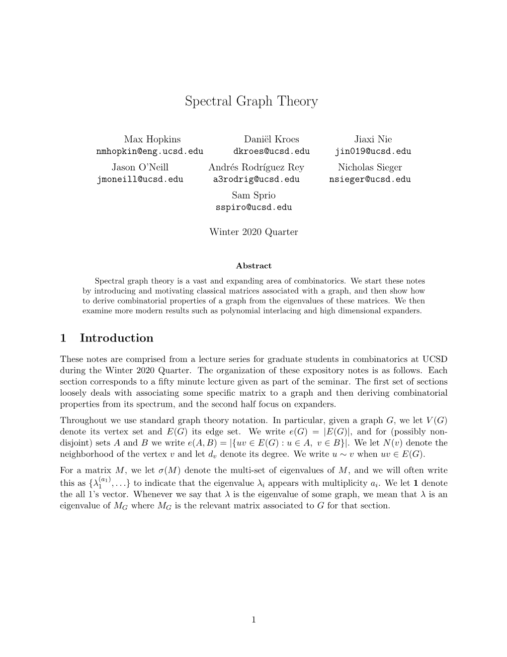 Spectral Graph Theory