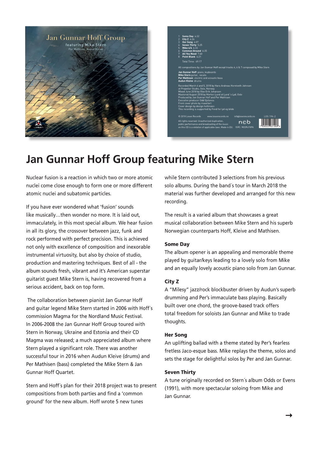 Jan Gunnar Hoff Group Featuring Mike Stern