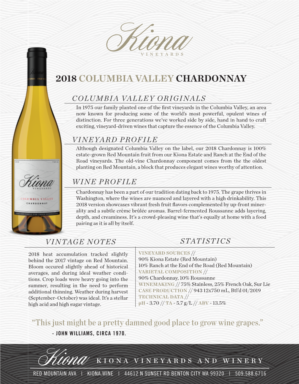2018 Columbia Valley Chardonnay