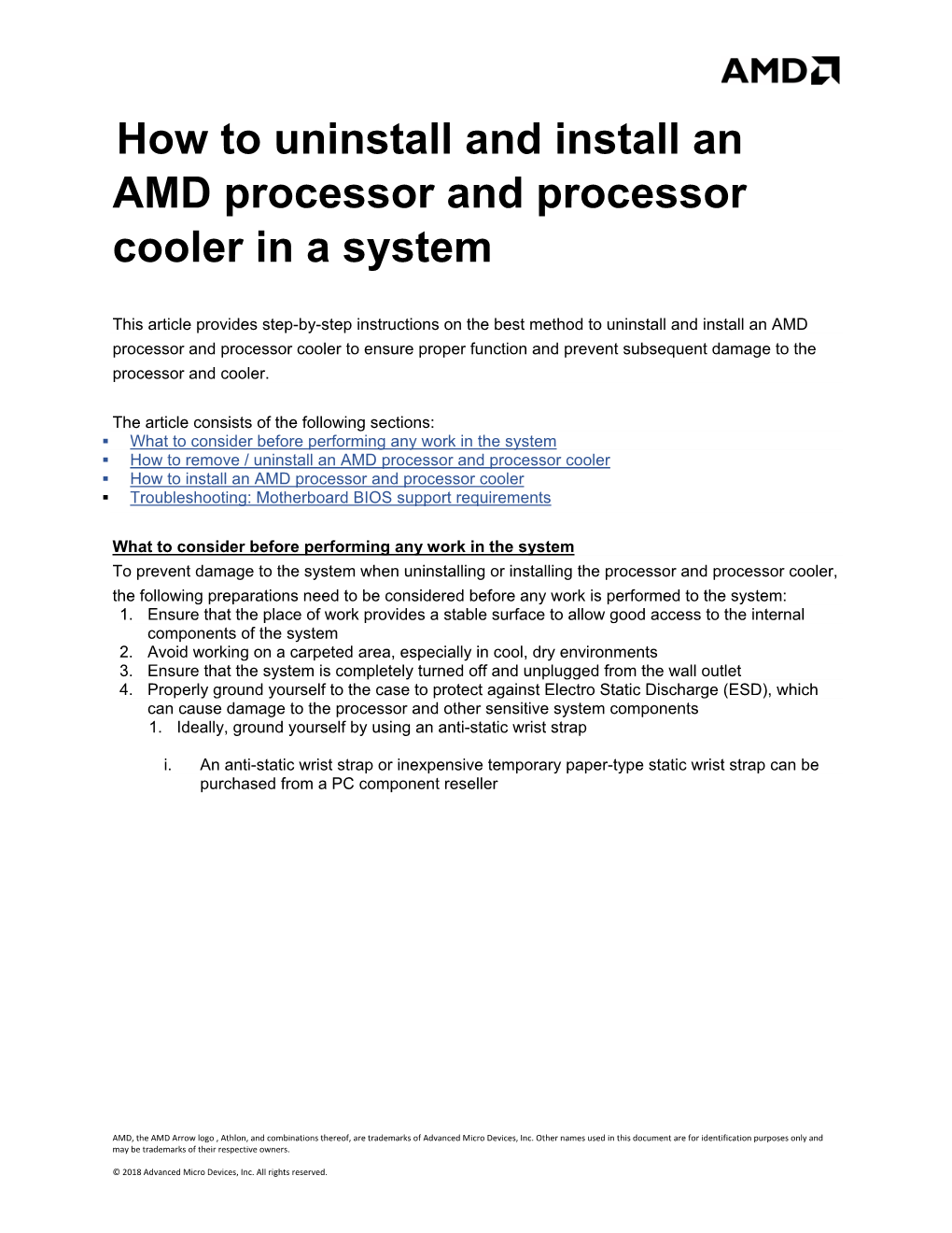 How to Uninstall and Install an AMD Processor and Processor Cooler in a System