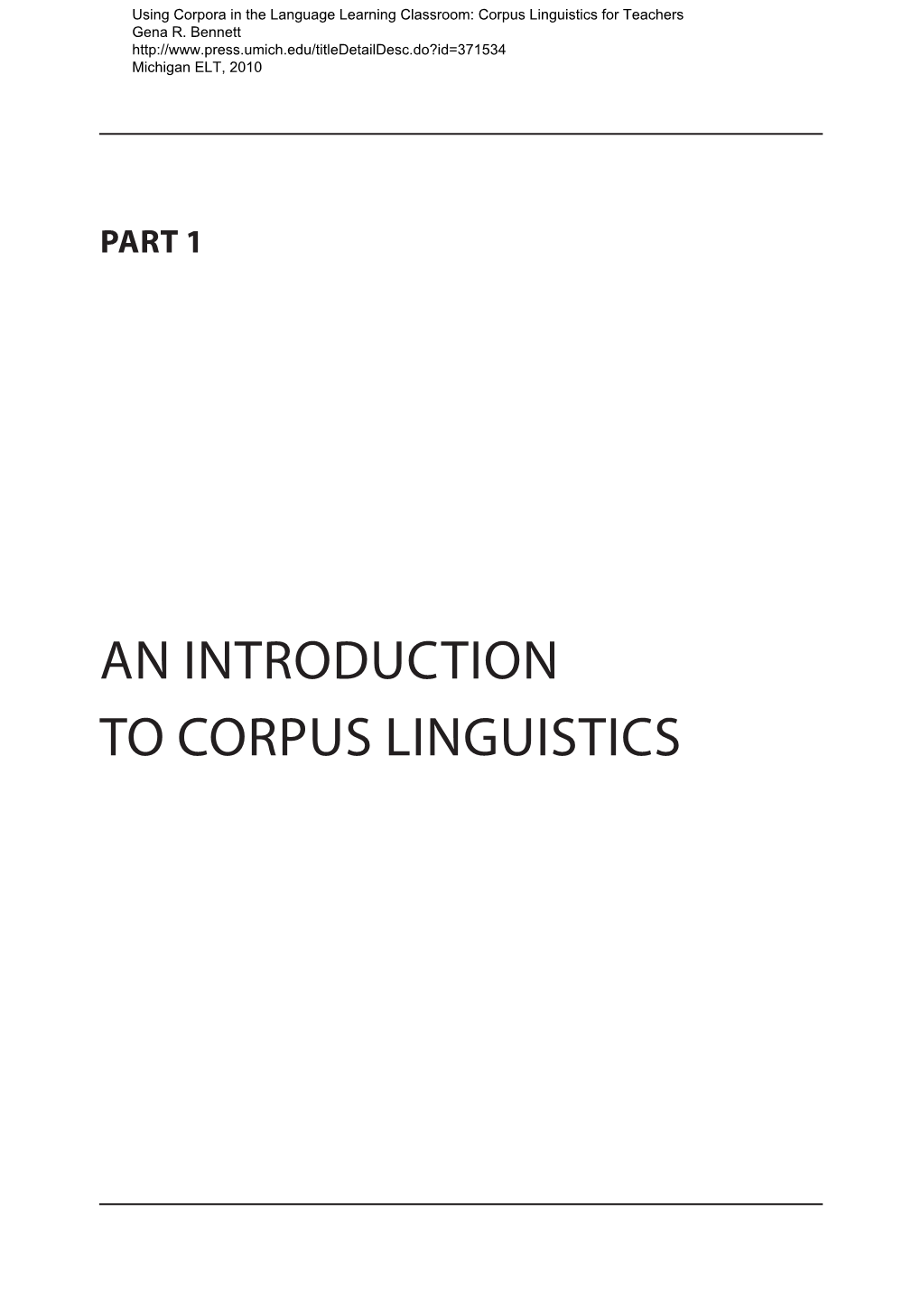 Corpus Linguistics for Teachers Gena R