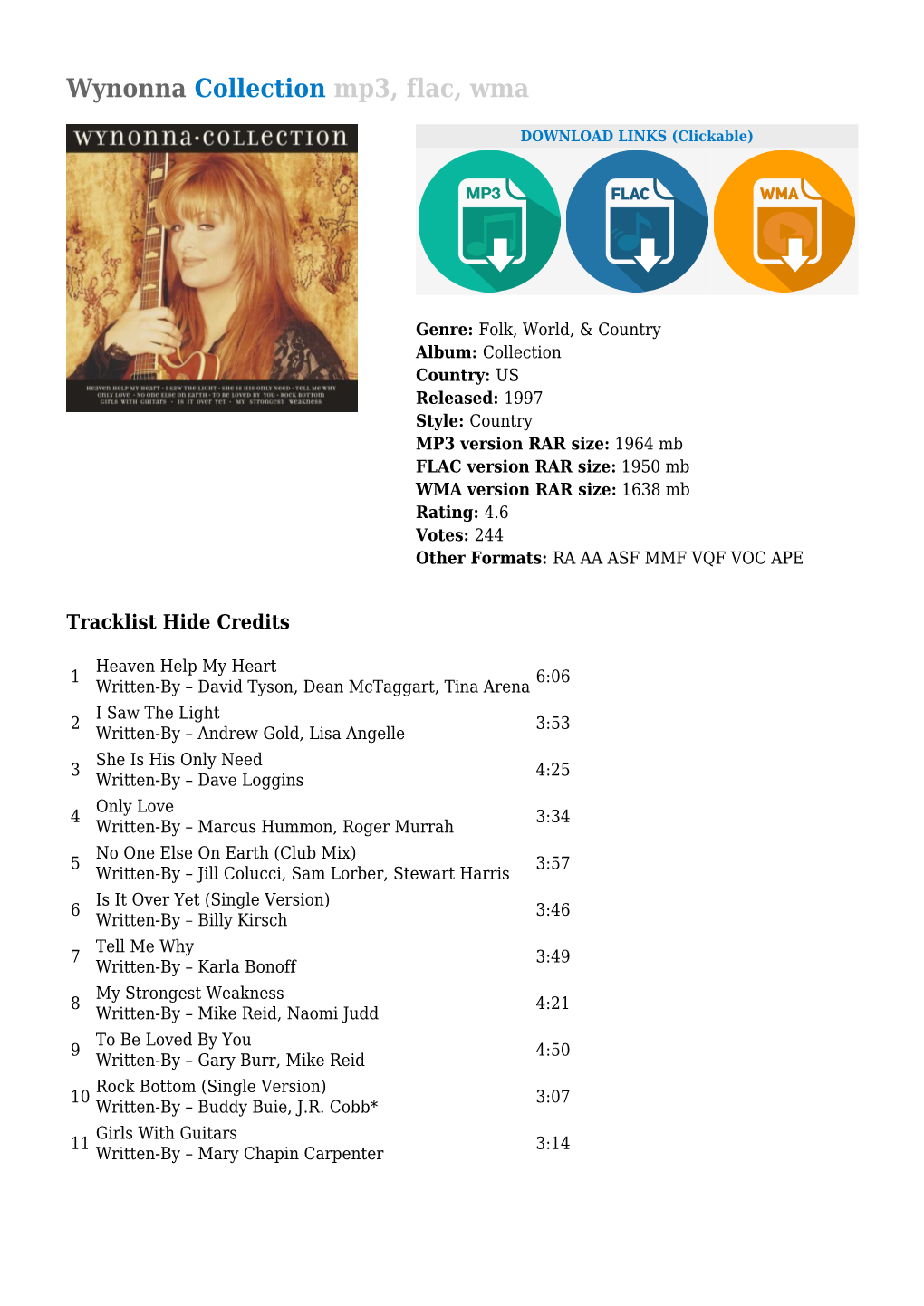 Wynonna Collection Mp3, Flac, Wma