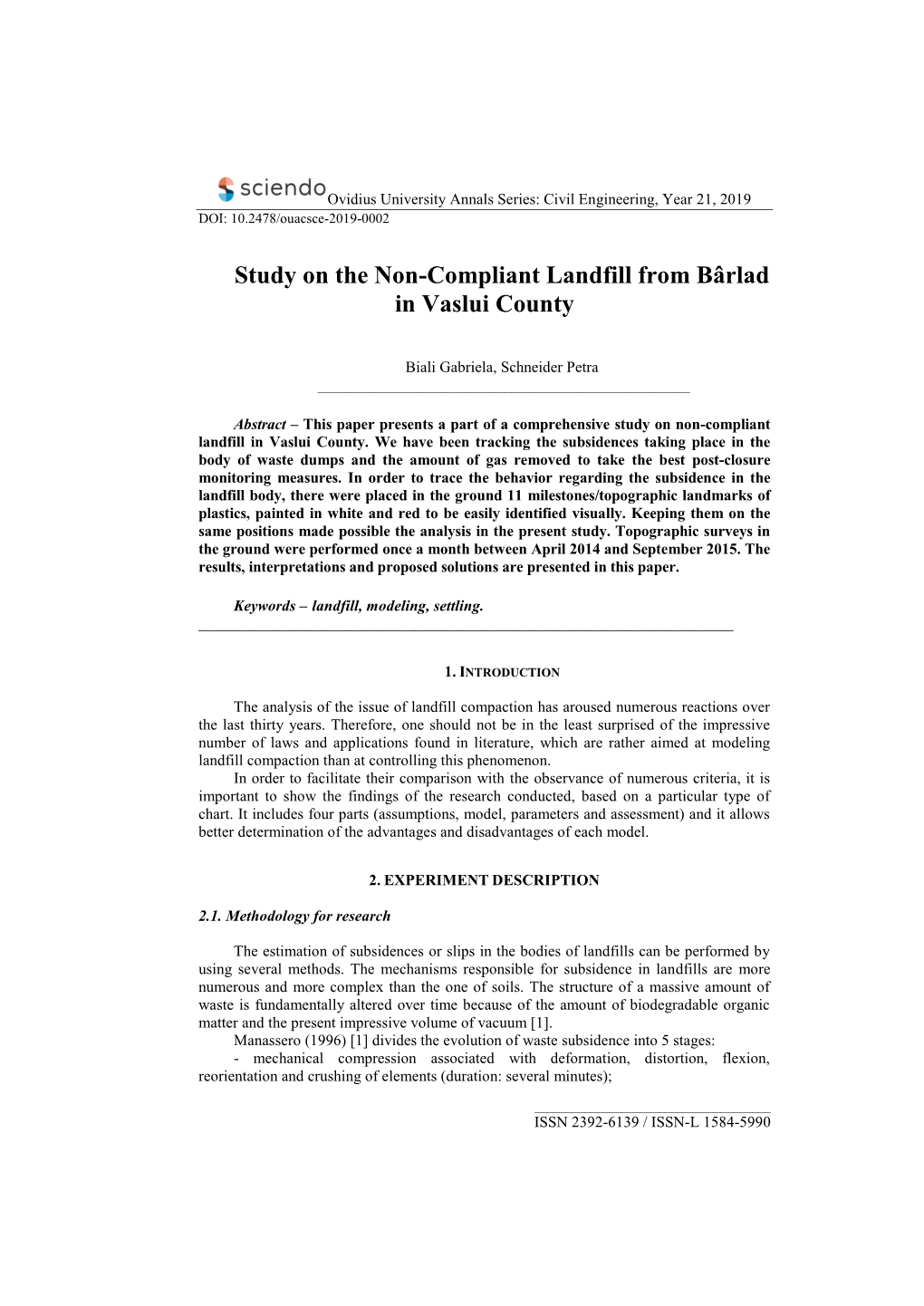 Study on the Non-Compliant Landfill from Bârlad in Vaslui County