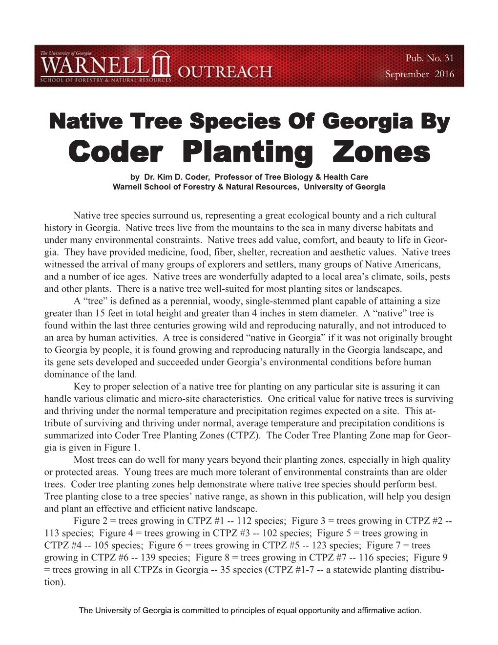 Native Tree Species of Georgia by Coder Planting Zones 2016