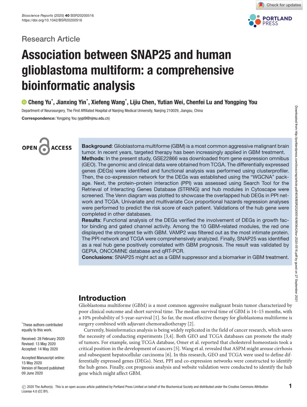 Association Between SNAP25 and Human Glioblastoma Multiform: a Comprehensive Bioinformatic Analysis