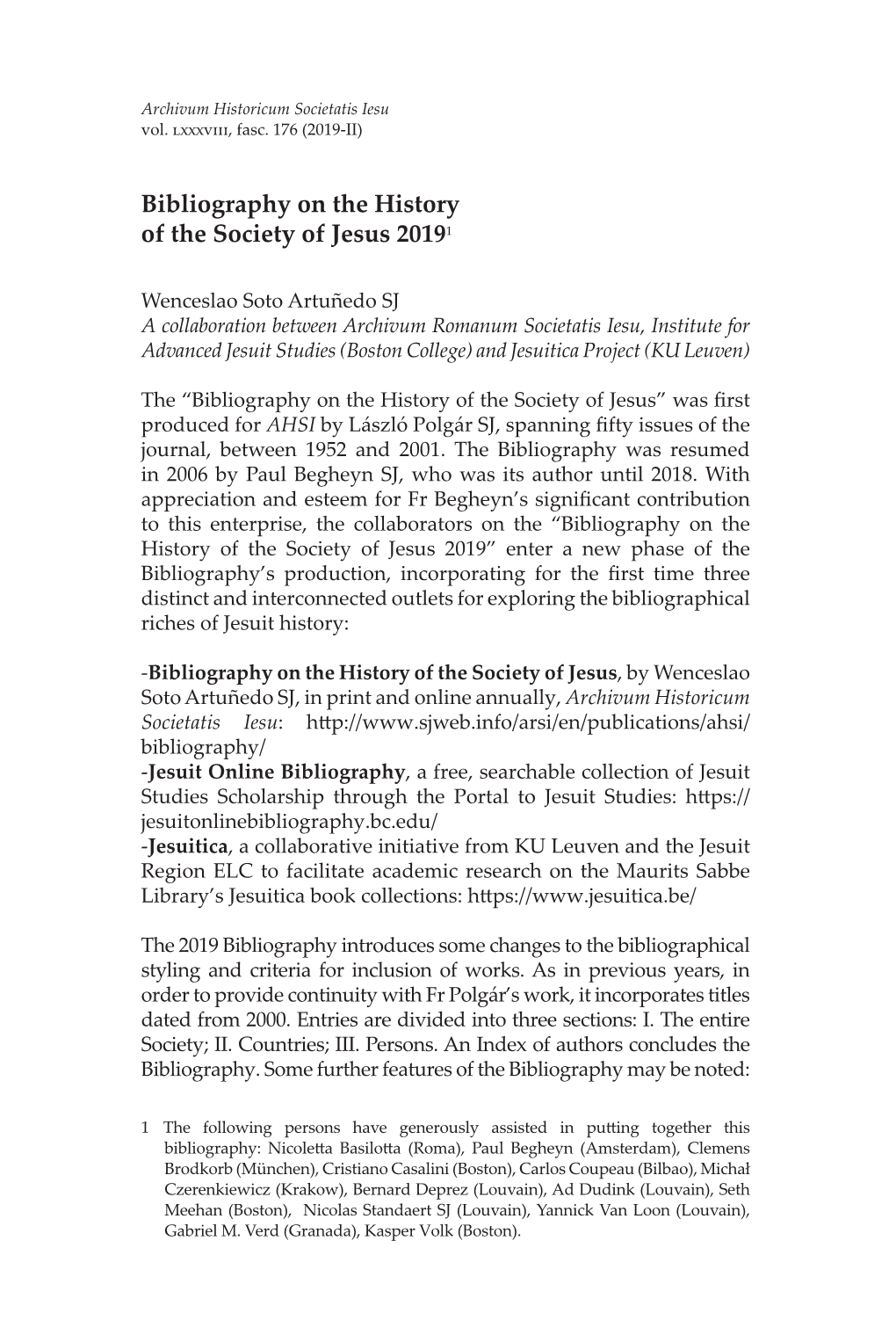 Bibliography on the History of the Society of Jesus 20191