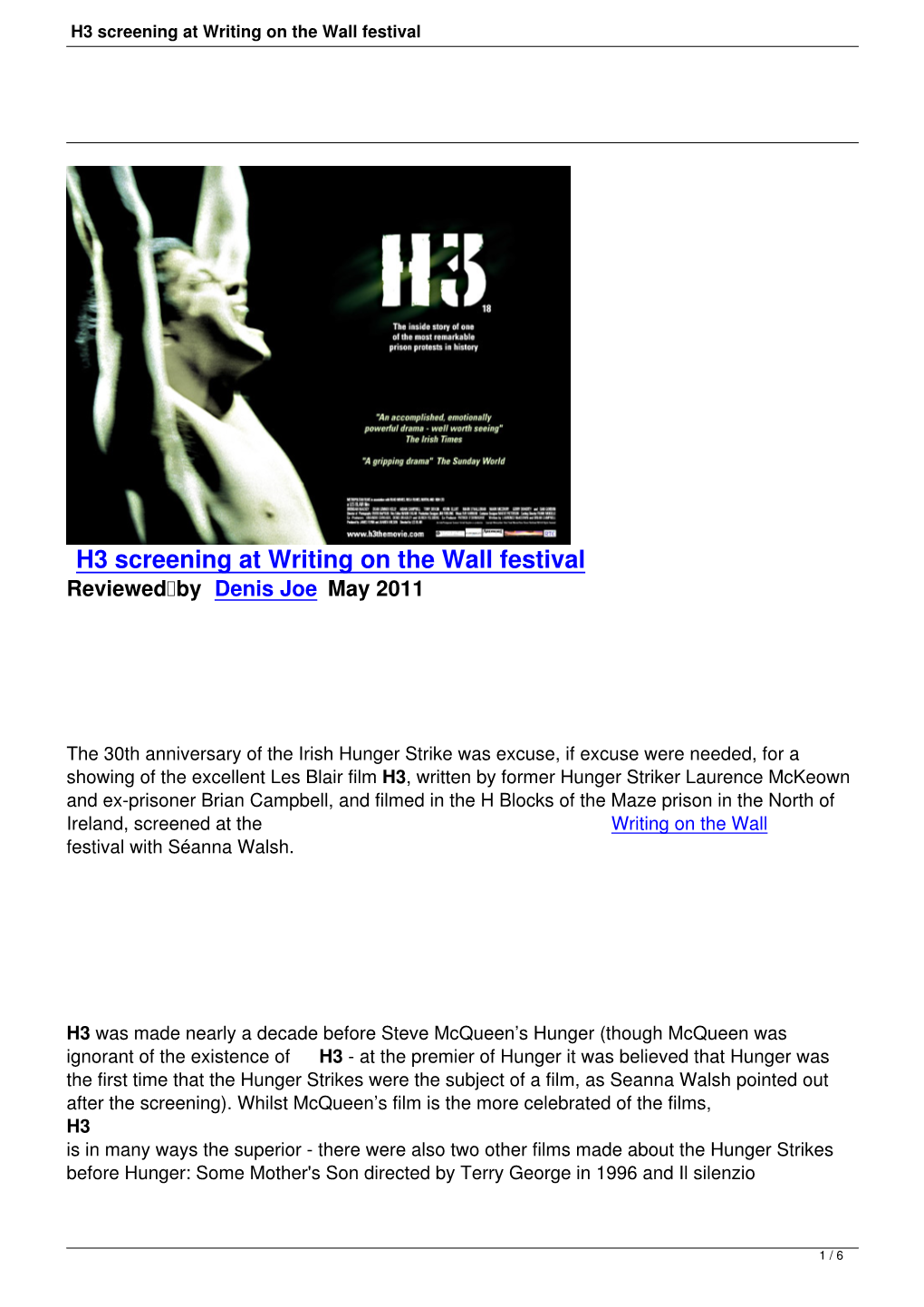 H3 Screening at Writing on the Wall Festival