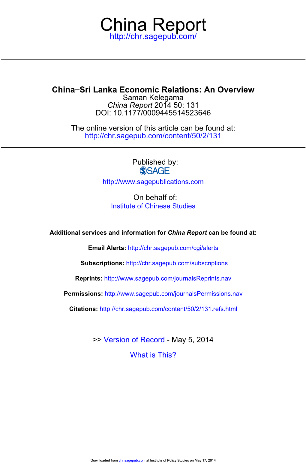 China-Sri Lanka Economic Relationship to Be One-Sided with All the Benefits Flowing to Sri Lanka from China
