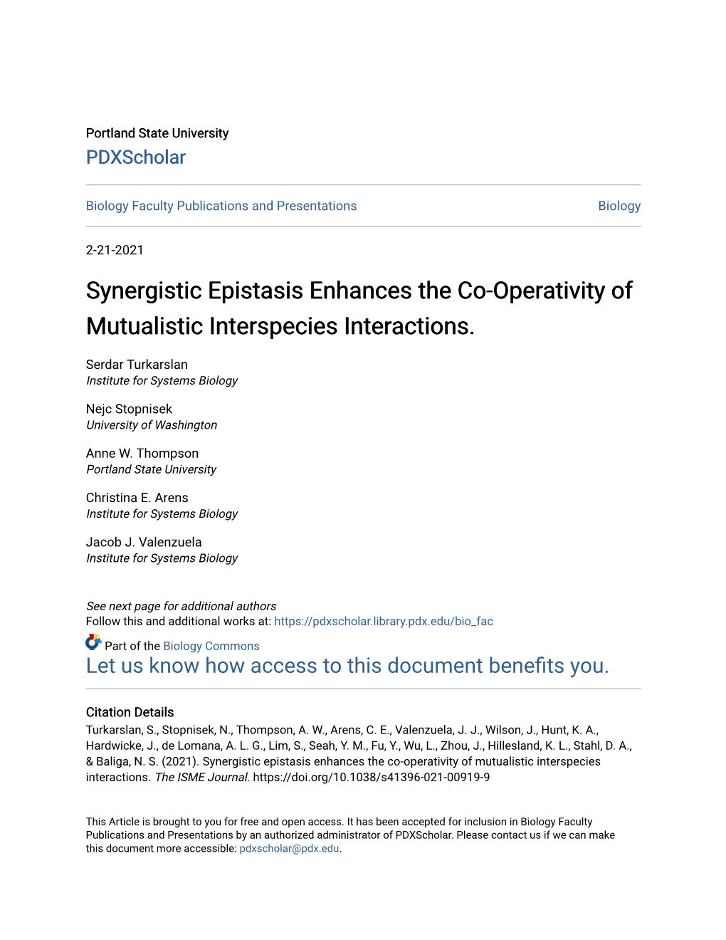 Synergistic Epistasis Enhances the Co-Operativity of Mutualistic Interspecies Interactions