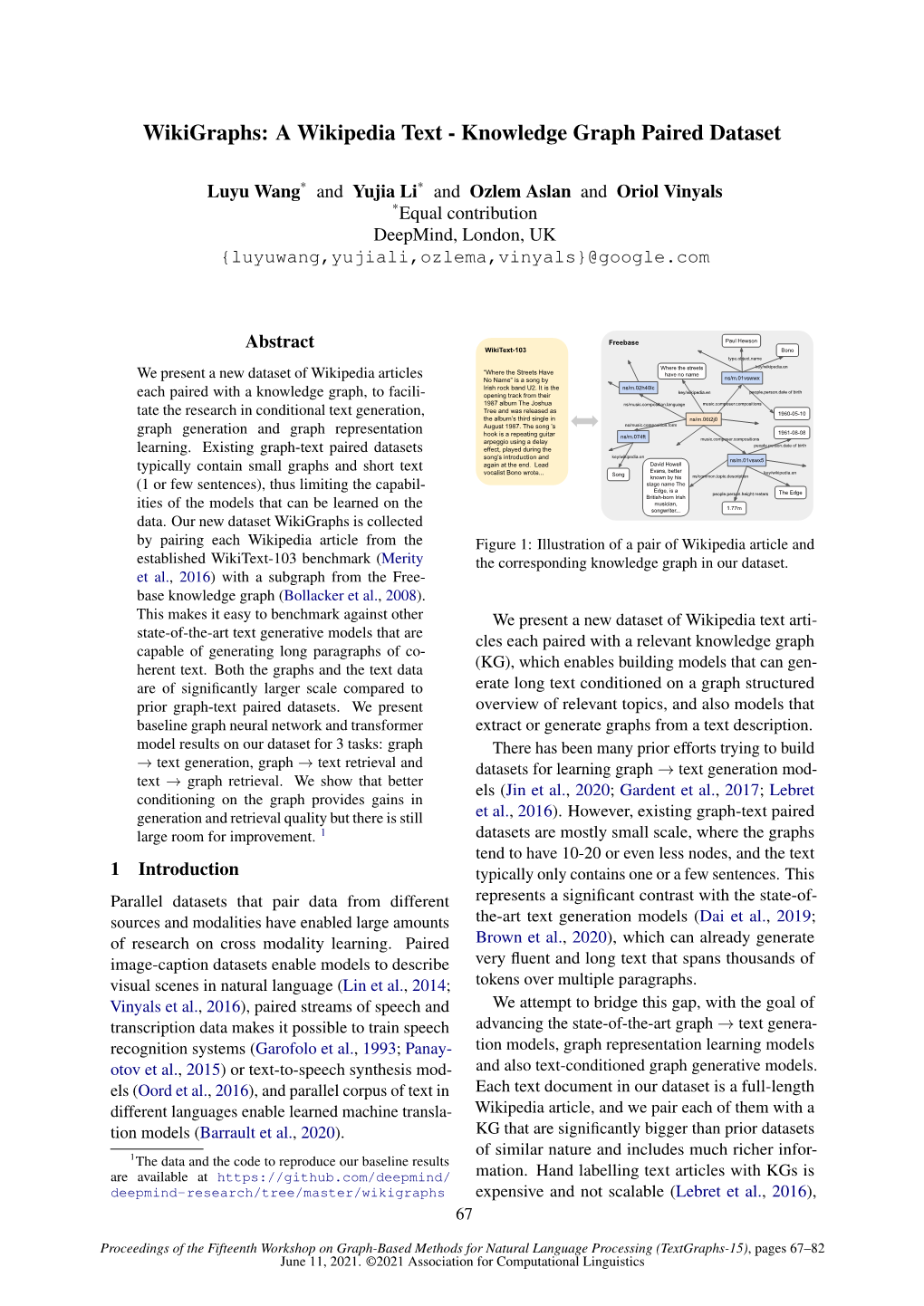 Wikigraphs: a Wikipedia Text - Knowledge Graph Paired Dataset