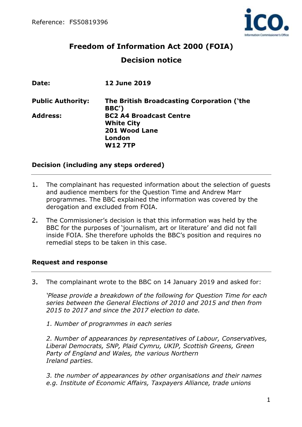 Freedom of Information Act 2000 (FOIA) Decision Notice