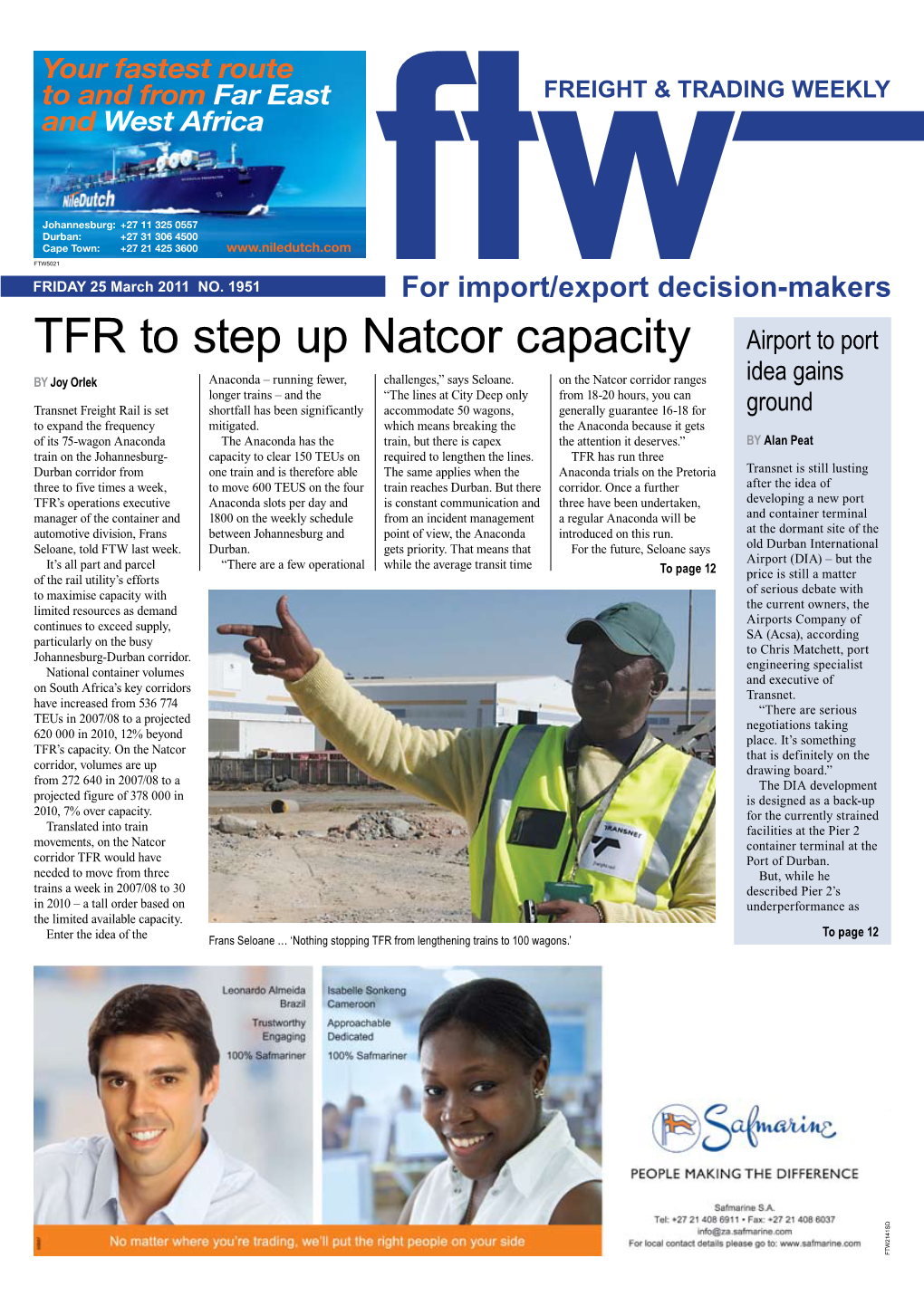 TFR to Step up Natcor Capacity Airport to Port by Joy Orlek Anaconda – Running Fewer, Challenges,” Says Seloane