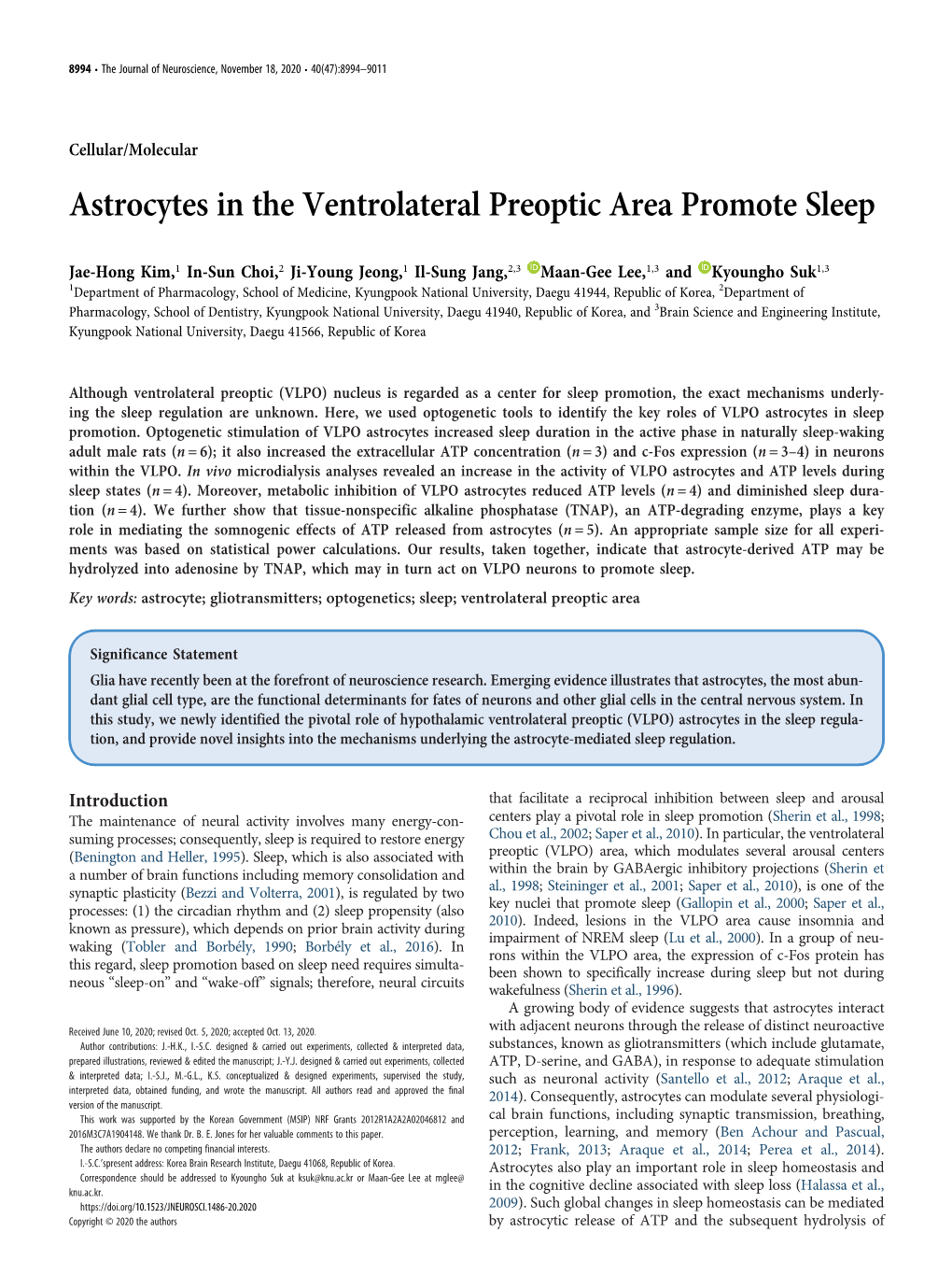 Astrocytes in the Ventrolateral Preoptic Area Promote Sleep