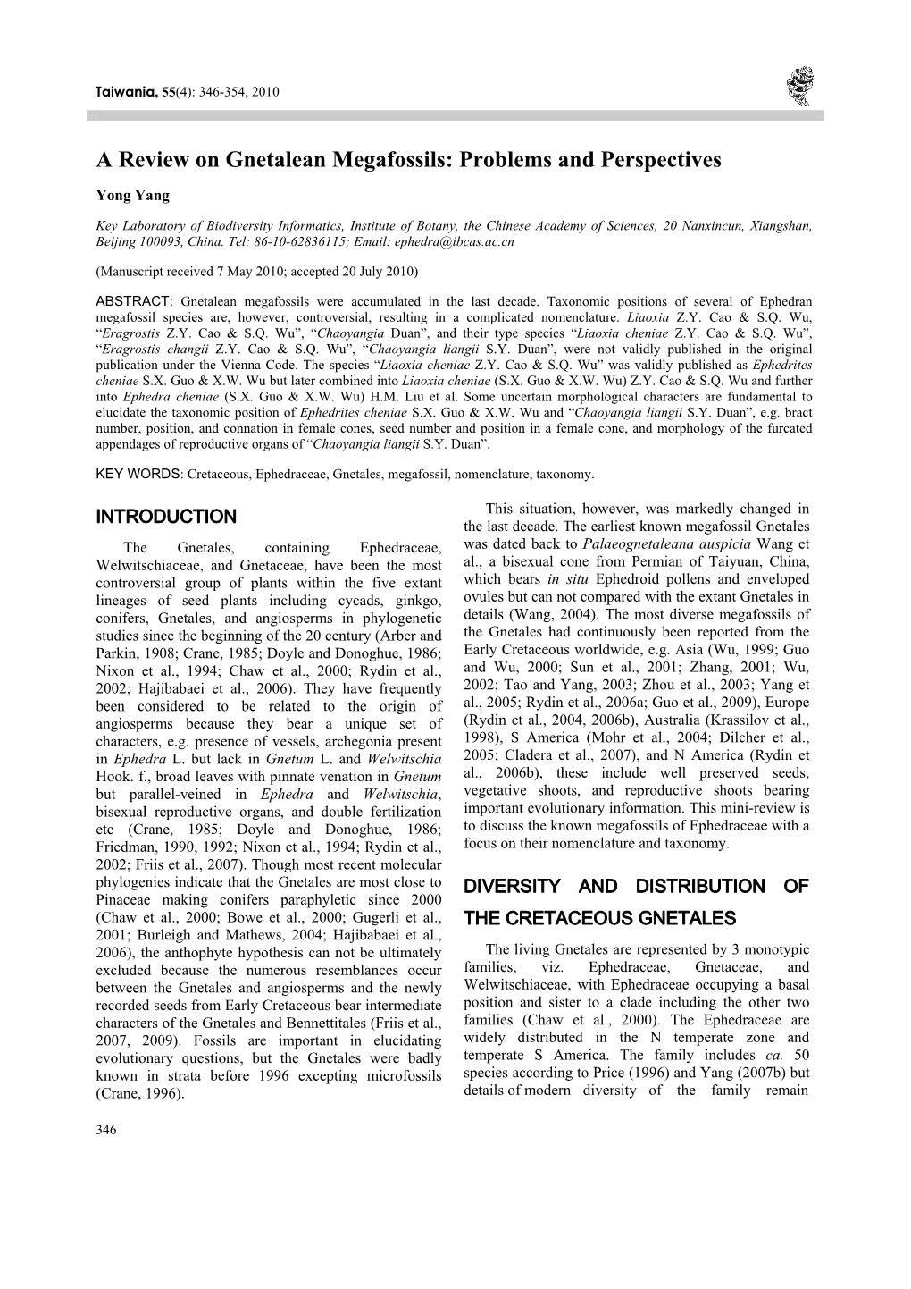 A Review on Gnetalean Megafossils: Problems and Perspectives