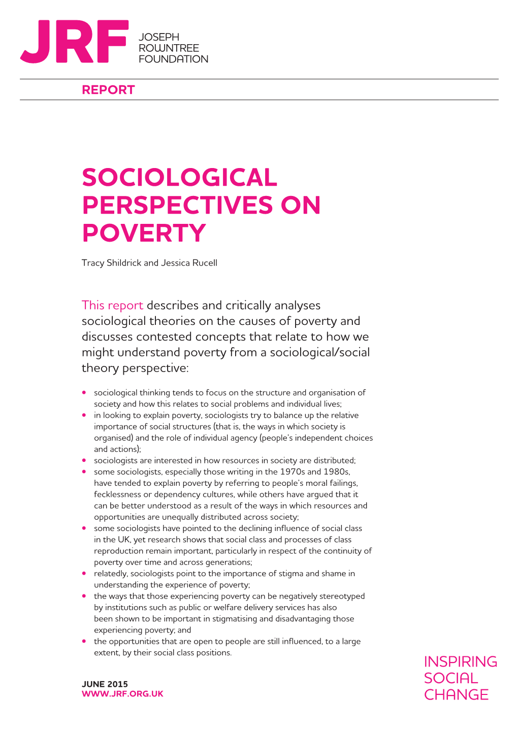 SOCIOLOGICAL PERSPECTIVES on POVERTY Tracy Shildrick and Jessica Rucell