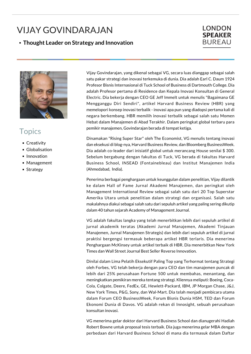 VIJAY GOVINDARAJAN Thought Leader on Strategy and Innovation