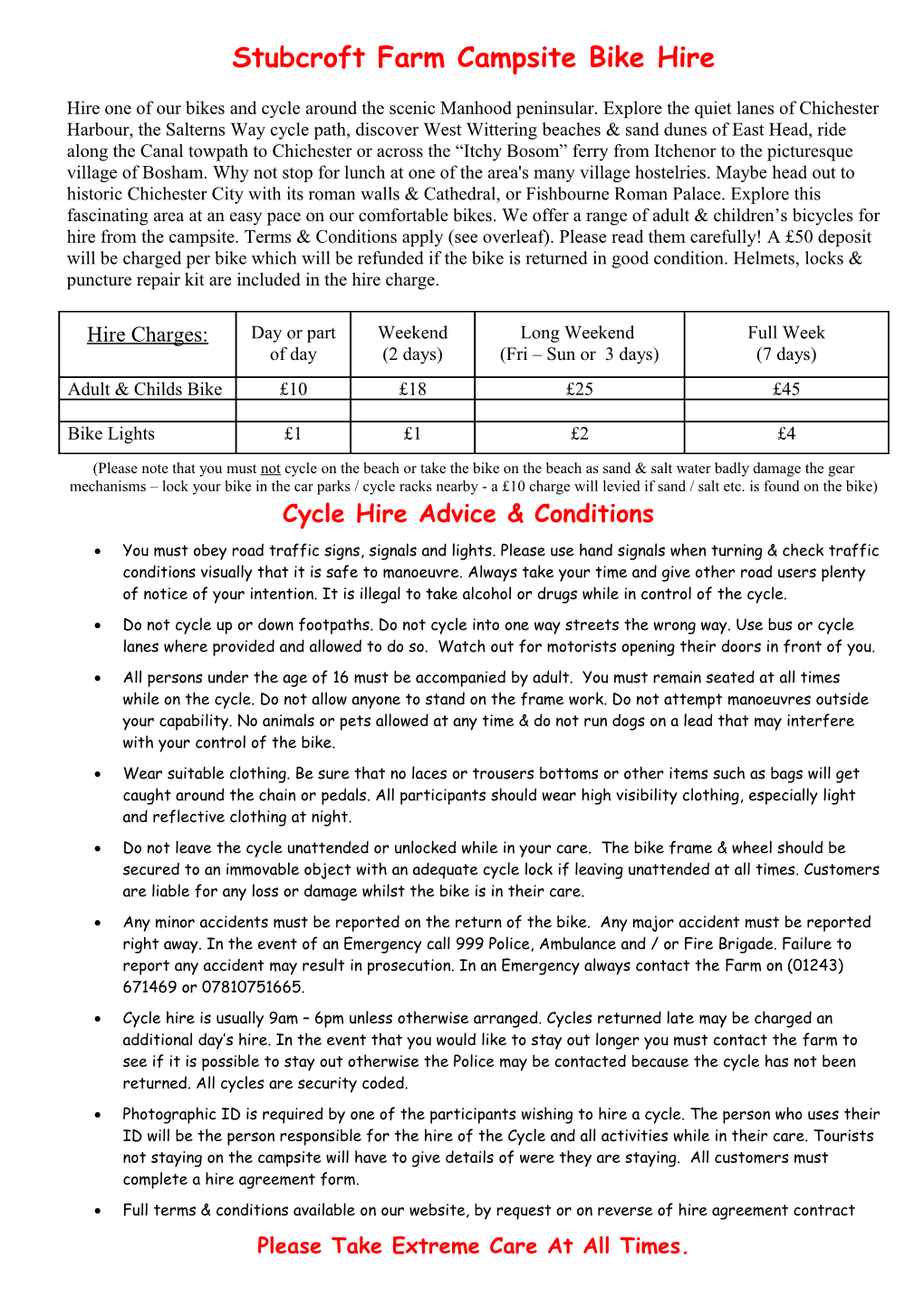 Stubcroft Farm Campsite Bike Hire