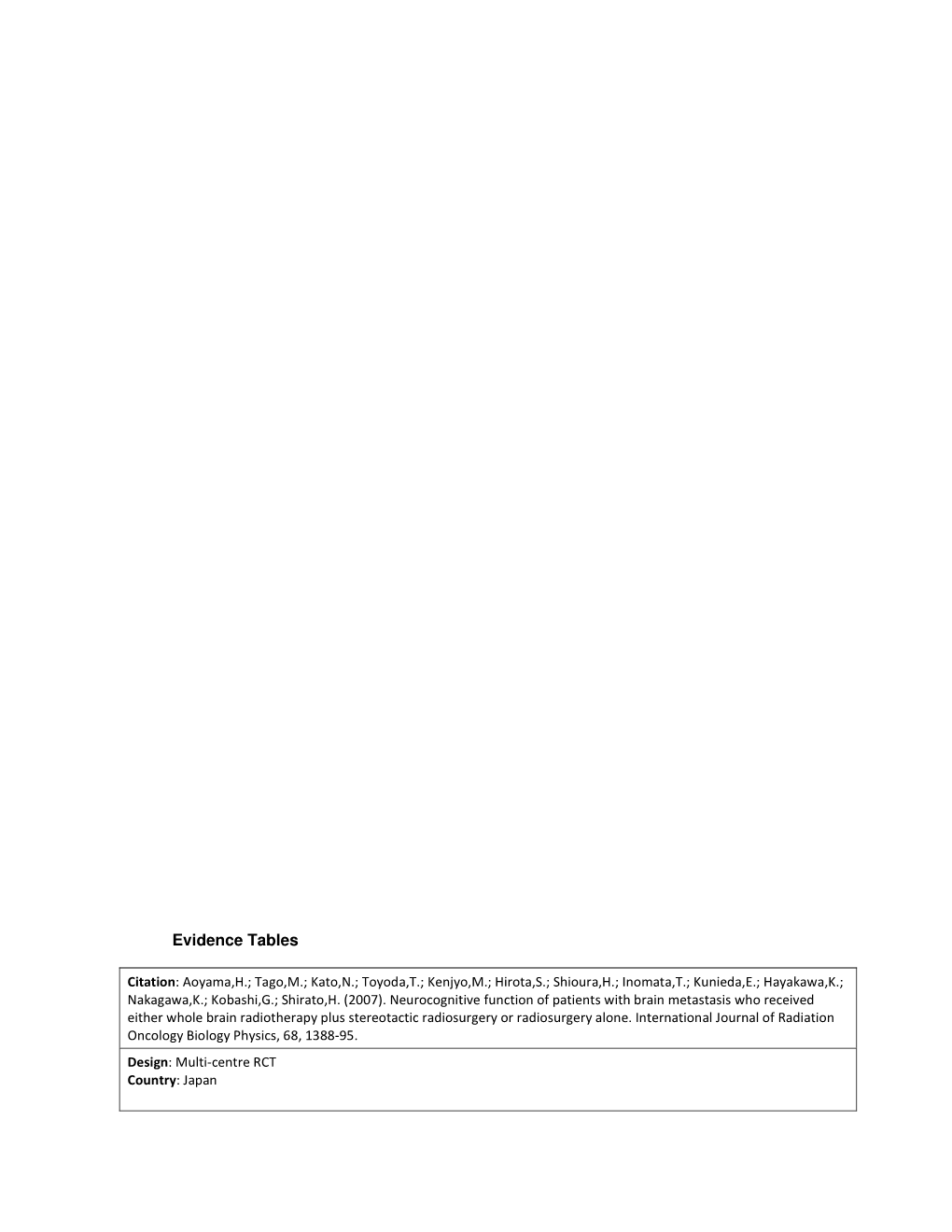 Evidence Tables