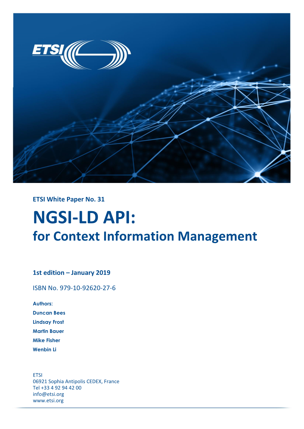 NGSI-LD API: for Context Information Management