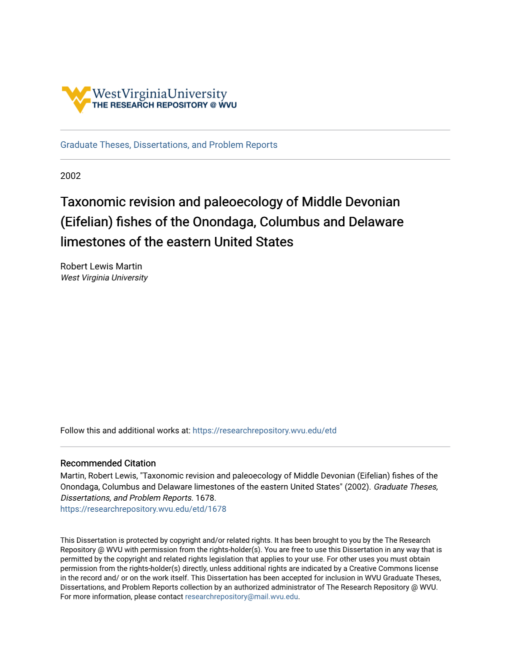 Taxonomic Revision and Paleoecology of Middle Devonian (Eifelian) Fishes of the Onondaga, Columbus and Delaware Limestones of the Eastern United States