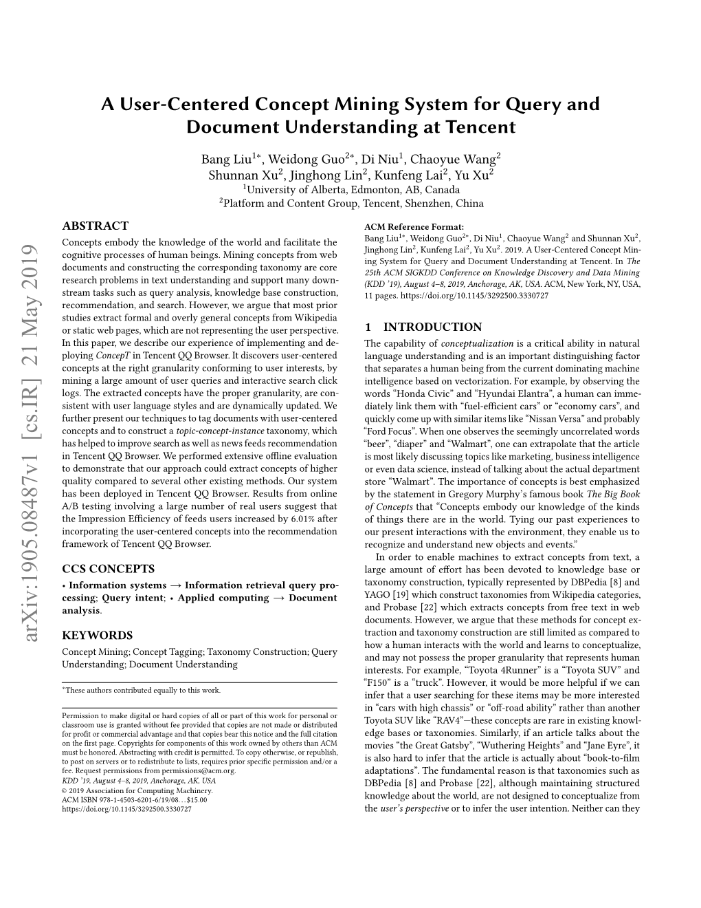 A User-Centered Concept Mining System for Query and Document Understanding at Tencent