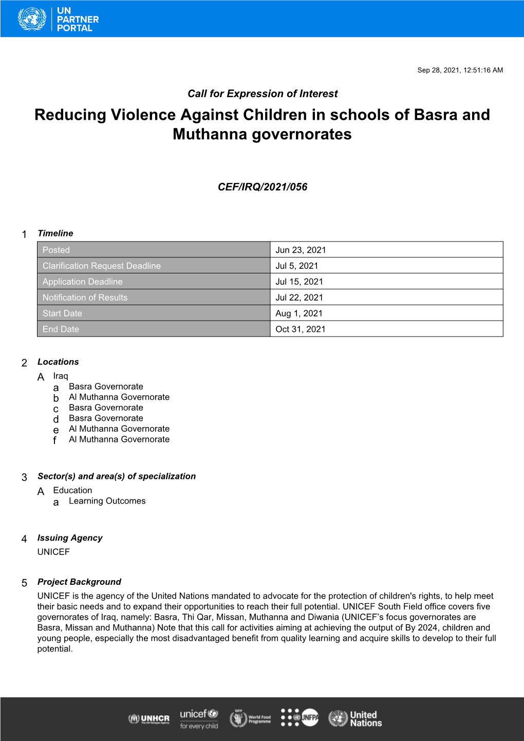 Reducing Violence Against Children in Schools of Basra and Muthanna Governorates