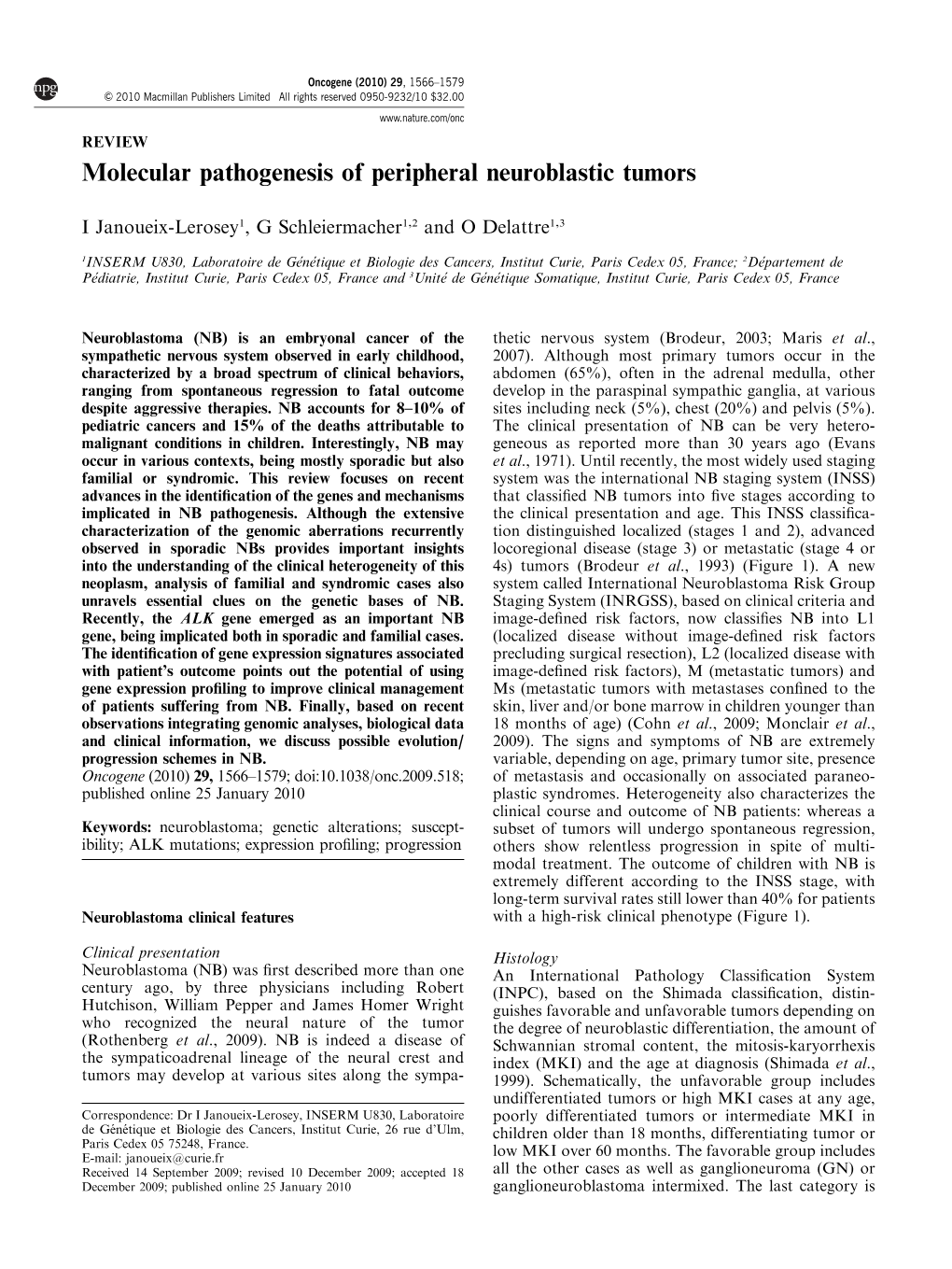 Molecular Pathogenesis of Peripheral Neuroblastic Tumors