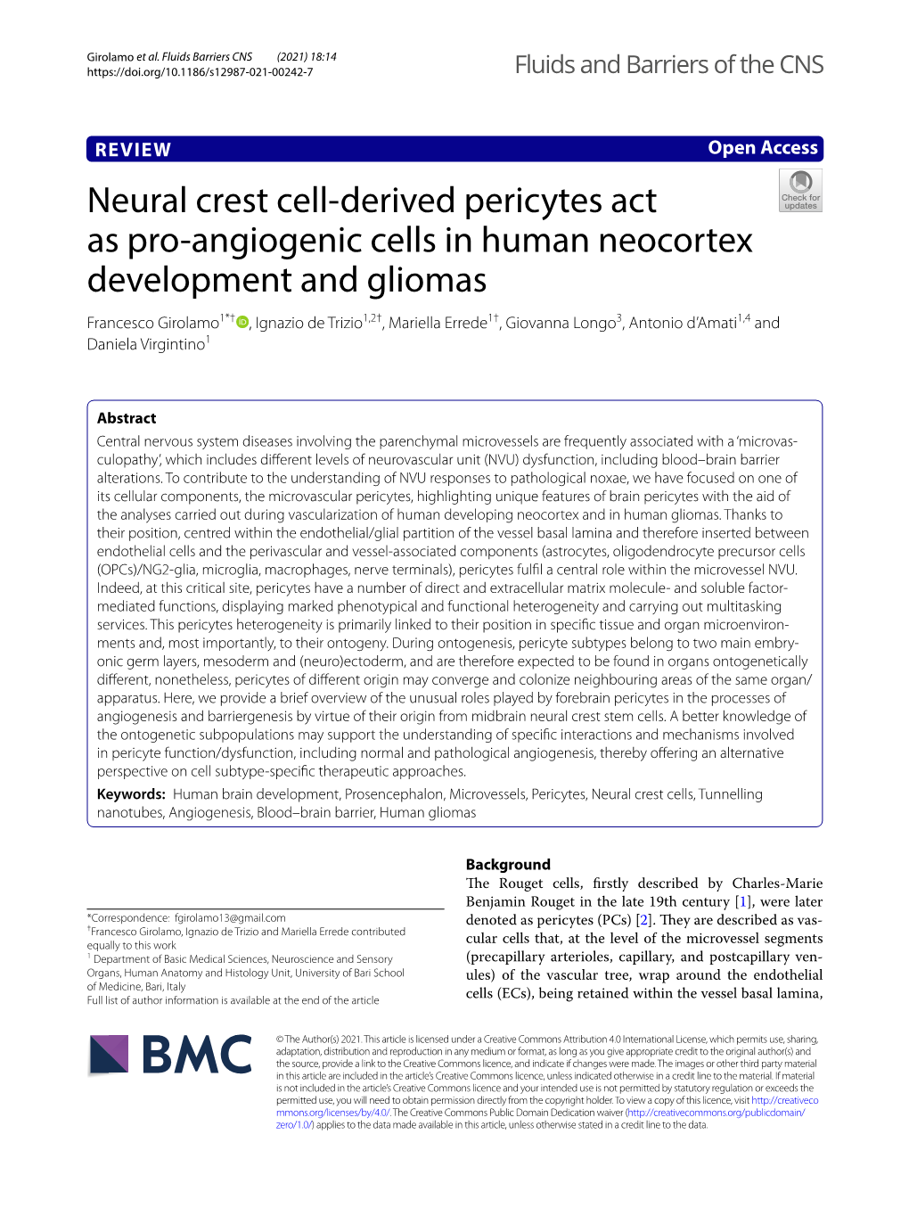 Neural Crest Cell-Derived Pericytes Act As Pro-Angiogenic Cells in Human