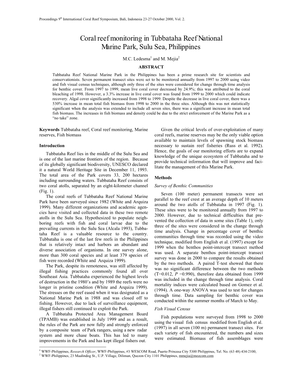 Coral Reef Monitoring in Tubbataha Reef National Marine Park, Sulu Sea, Philippines