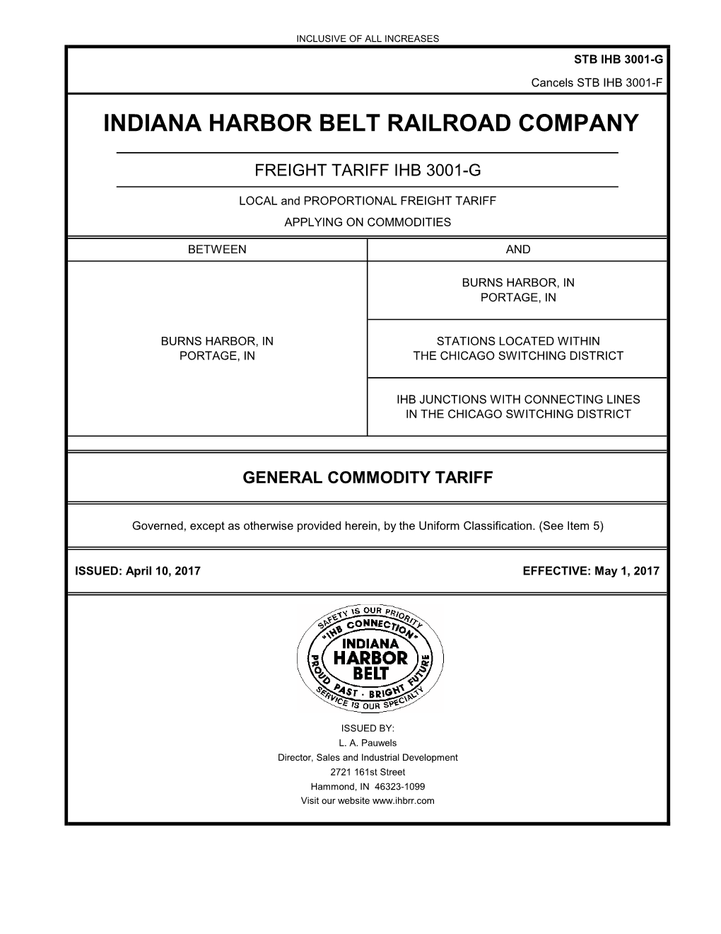 IHB 3001-G Cancels STB IHB 3001-F