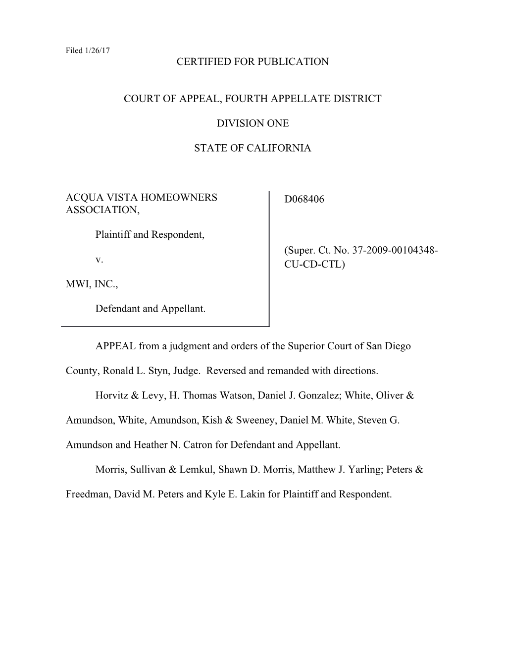 Court of Appeal, Fourth Appellate District s3