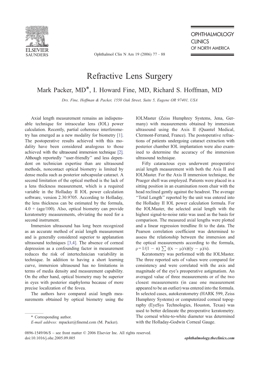 Refractive Lens Surgery Mark Packer, MDT, I