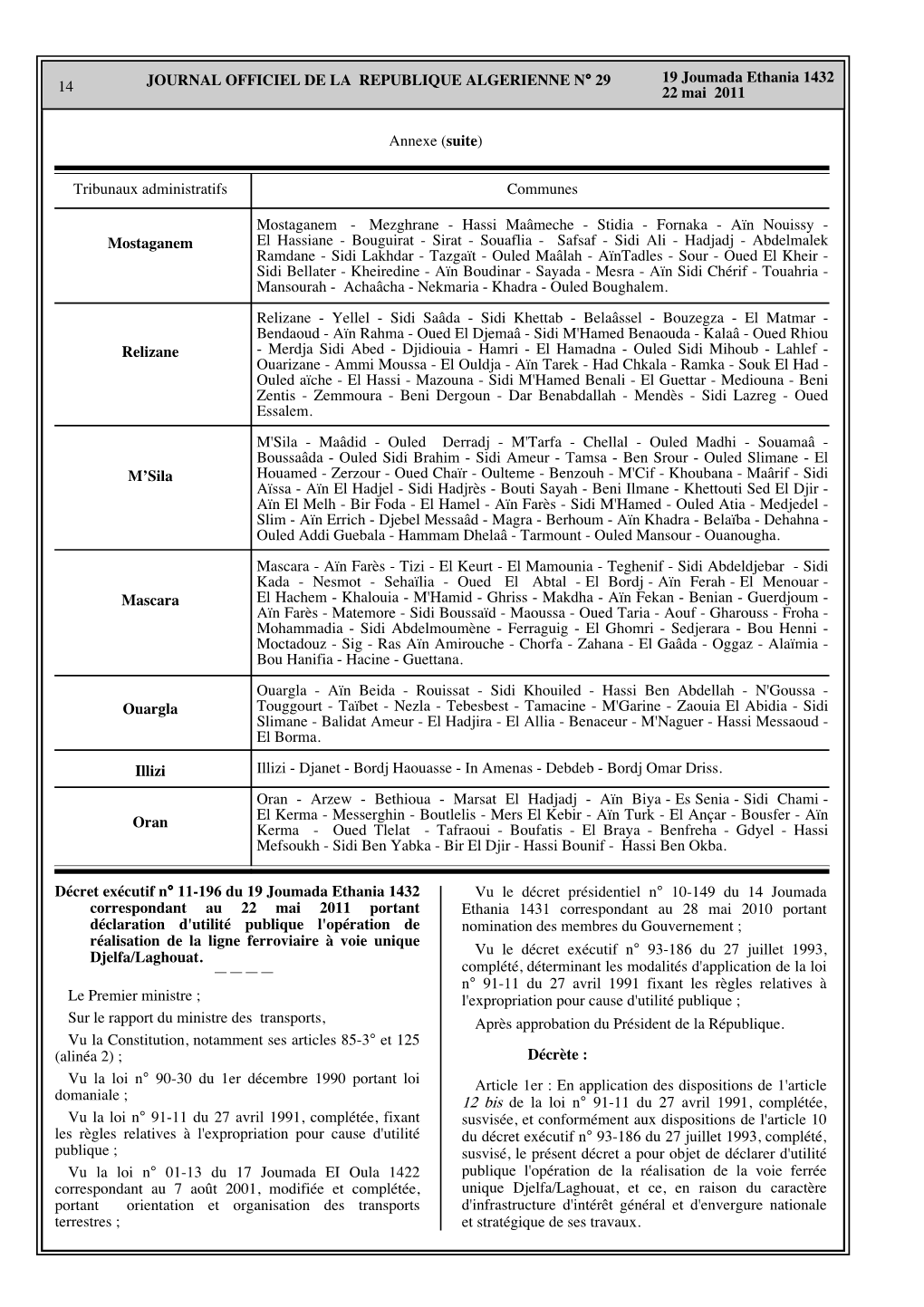 14 19 Joumada Ethania 1432 22 Mai 2011 JOURNAL OFFICIEL DE LA