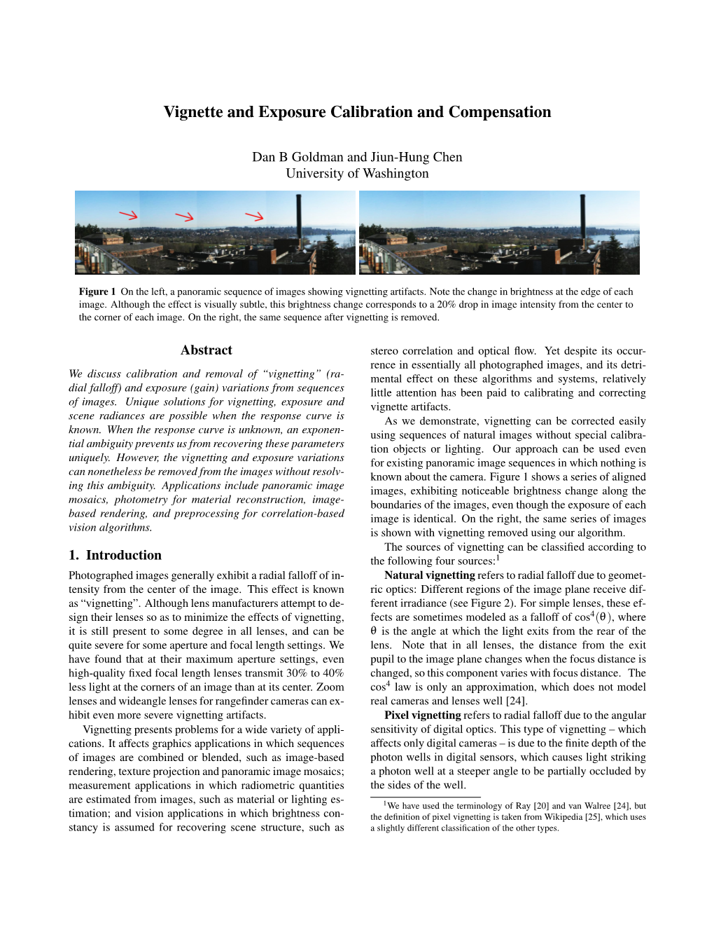 Vignette and Exposure Calibration and Compensation