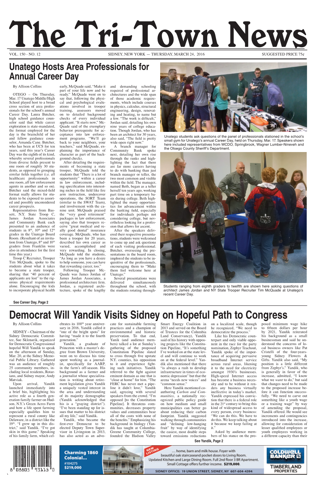 Democrat Will Yandik Visits Sidney on Hopeful Path to Congress