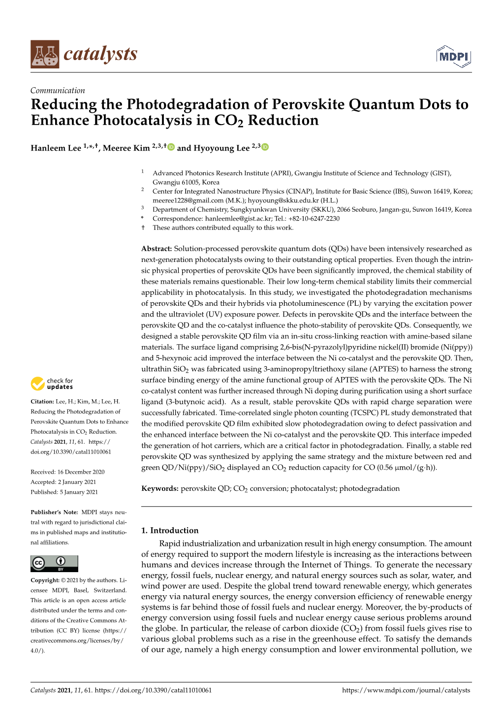 Reducing the Photodegradation of Perovskite Quantum Dots to Enhance Photocatalysis in CO2 Reduction