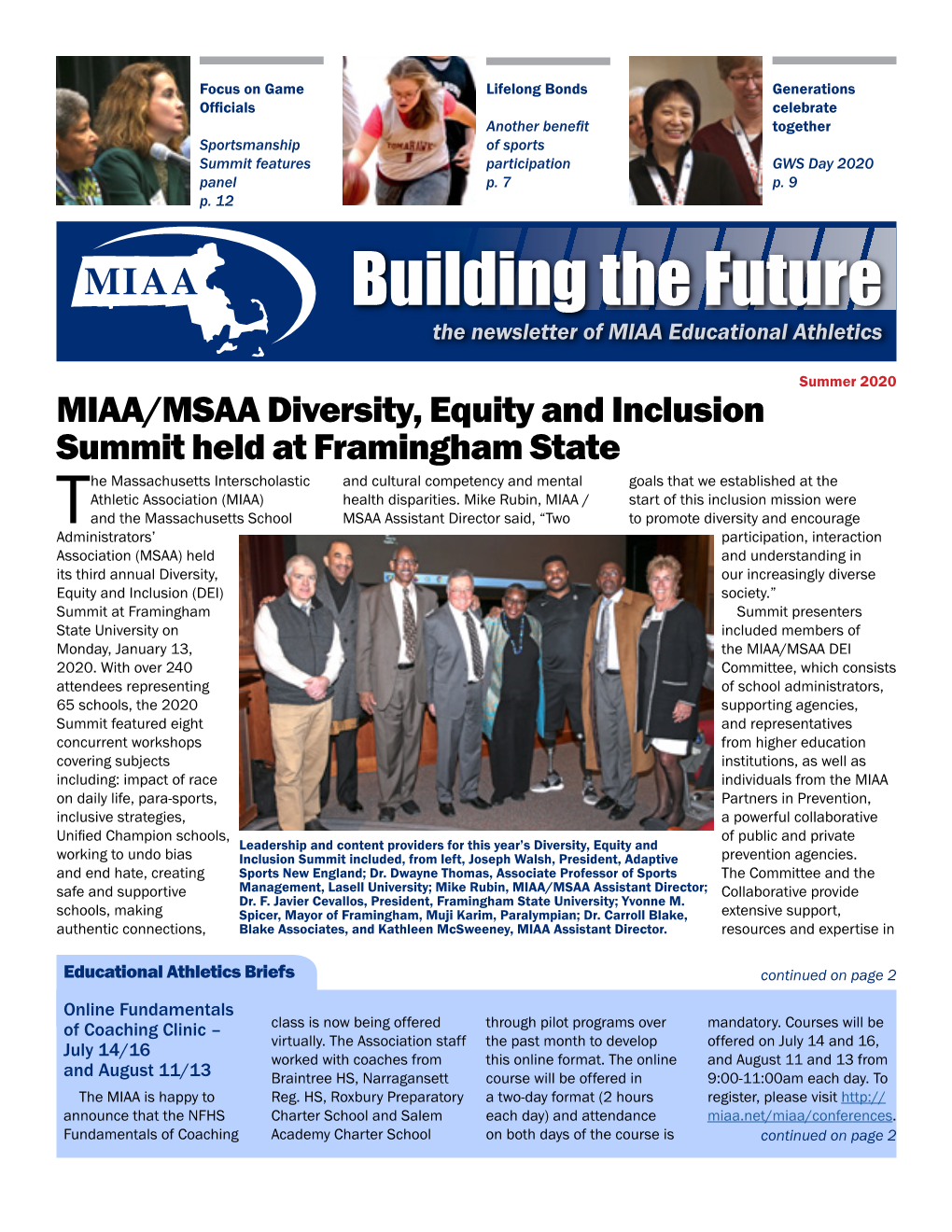 Building the Future the Newsletter of MIAA Educational Athletics