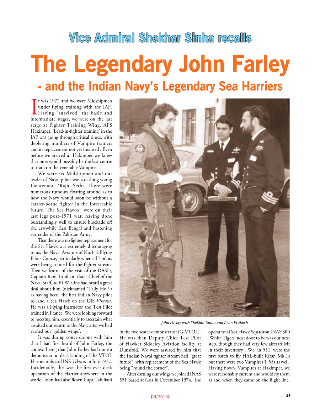 The Legendary John Farley - and the Indian Navy’S Legendary Sea Harriers
