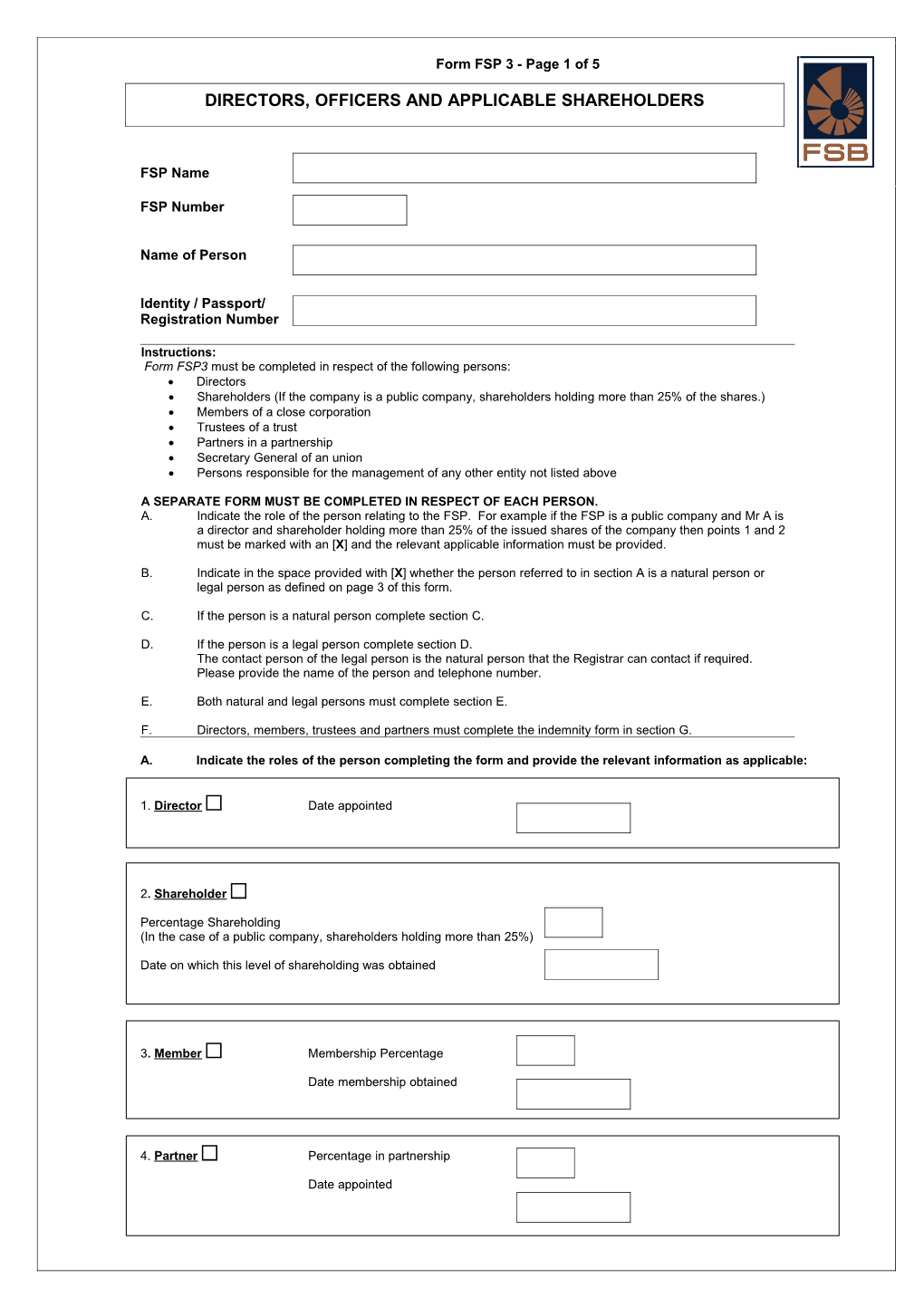 Form FSP 3 Page 1 of 3