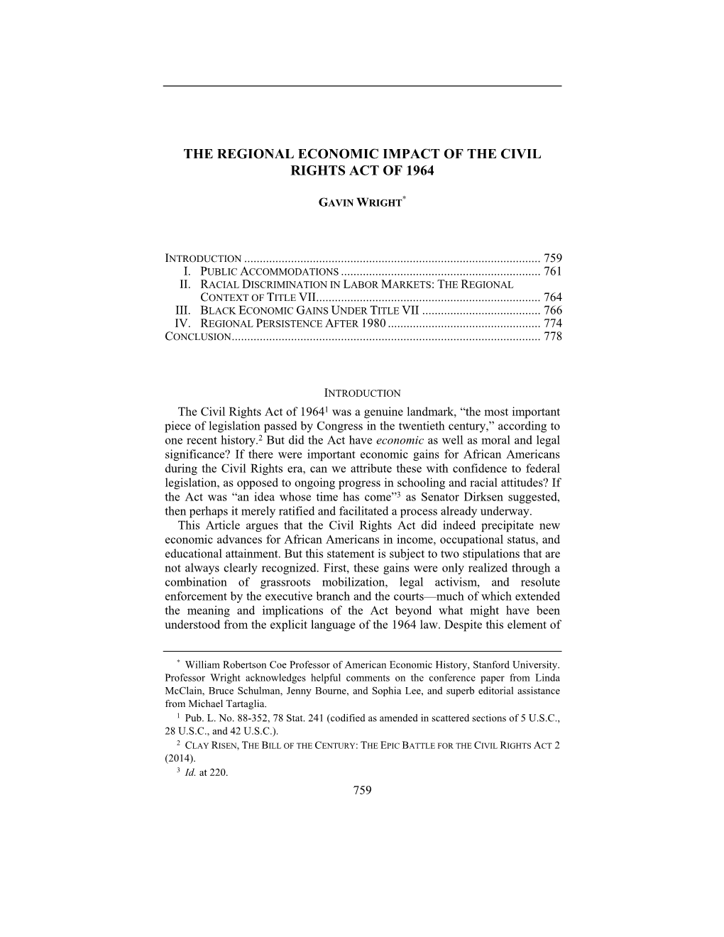 The Regional Economic Impact of the Civil Rights Act of 1964